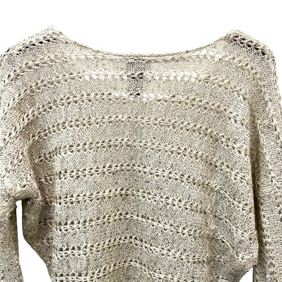Dots  Crochet Open Knit Sweater Cream Silver Sequins Size Medium - Picture 6 of 10
